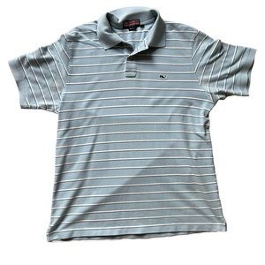 Vineyard Vines Polo Shirt Top Men's‎ L Short Sleeve Blue Stripes READ PLEASE✅